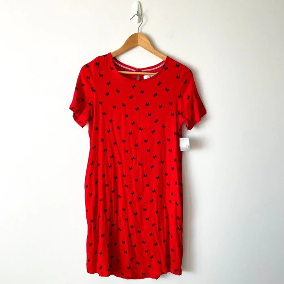 Disney Dresses & Skirts - Disney Minnie Mouse Bow Print Short Sleeve  Shift Dress Red Size Small